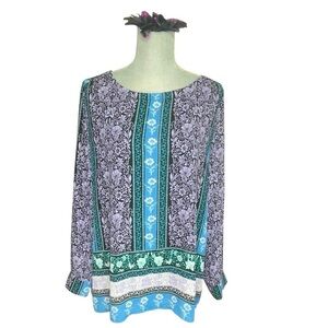 Ann Taylor Loft Women’s Tunic Blouse Floral Print Long Sleeve Career Top Size L